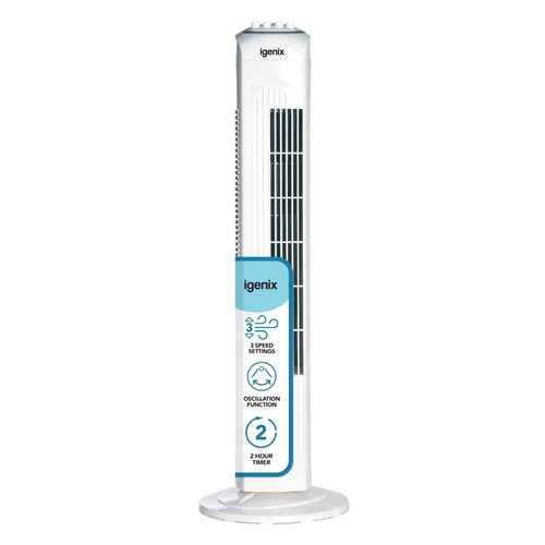 DF0030 Oscillating Tower Fan 30 Inch White 45 Watt Power 3 Speed Settings High