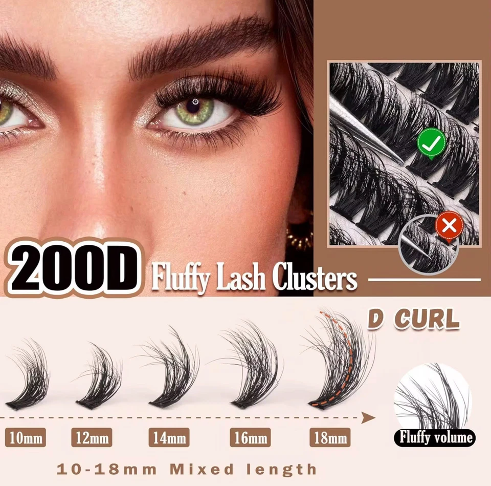 Racimos gruesos esponjosos hágalo usted mismo extensión de pestañas 10-18MIX D racimos de pestañas rizadas 200D Foto 4 de 4