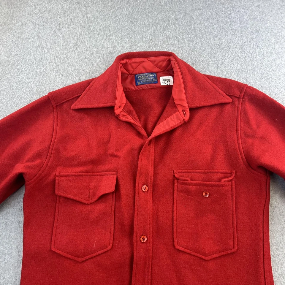 Vintage Pendleton Shirt Mens Medium Red Wool Button Front Outdoors Made USA - Image 3 of 4
