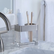 Metal and Glass Clear Toothbrush Toothpaste Holder Bathroom Storage Cup Home