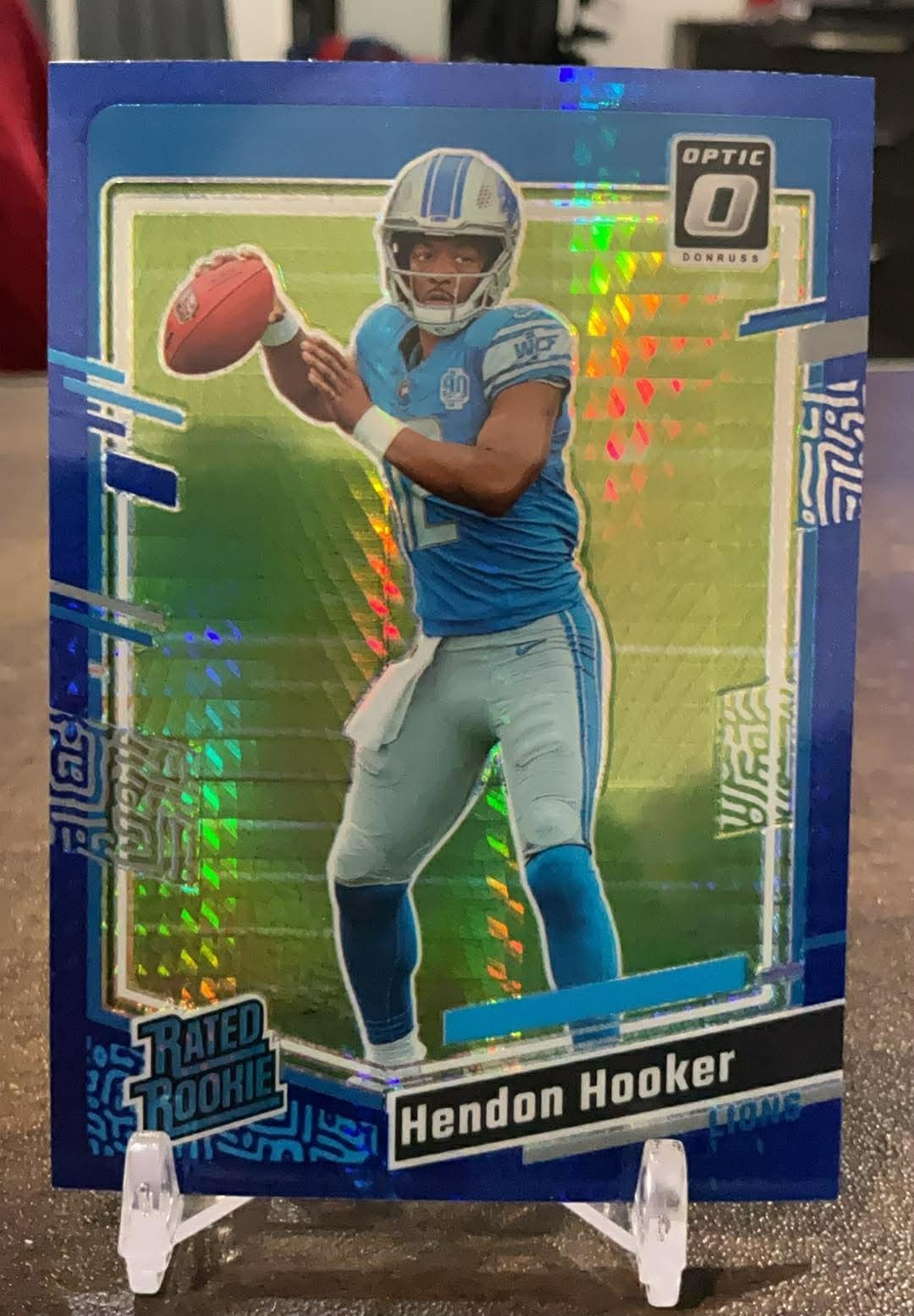 2023 Donruss Optic Hendon Hooker Blue Hyper Prizm Rated Rookie #234 Lions