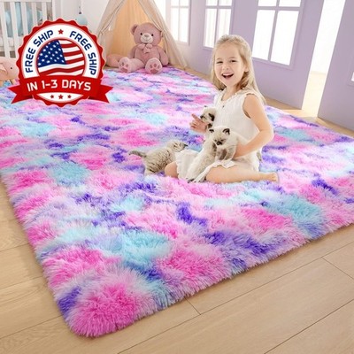 Alfombra Suave Arcoiris Rosa 4x6 para Habitacion de Nina o Cuarto Infantil