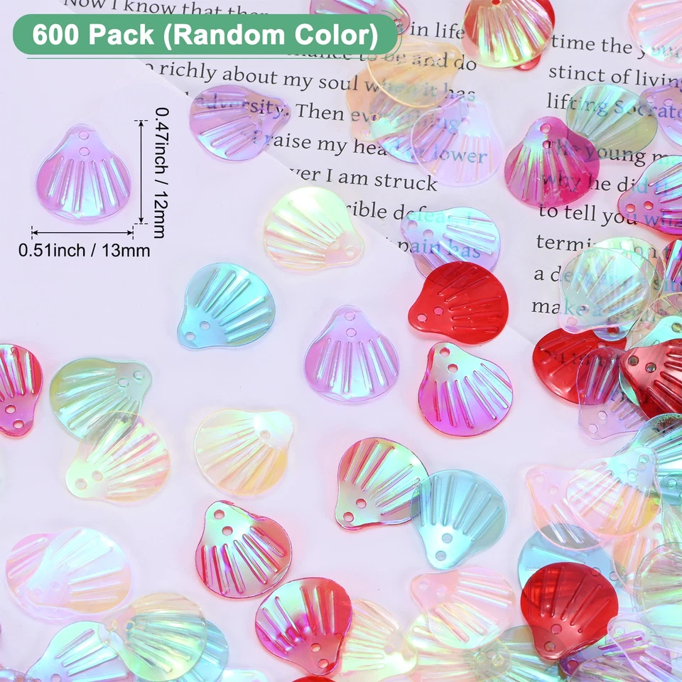Paquete de 600 lentejuelas de concha marina, lentejuelas sueltas en forma de concha con 2 agujeros [multicolor] Foto 3 de 4