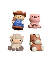 Farm Animals Farmers Figures 2" Plastic Rubber Lot Of 4 Pig Sheep Horse Farmer