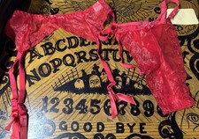 VINTAGE EMPIRE INTIMATES THONG PANTY  GARTER BELT   SIZE MEDIUM.  RED