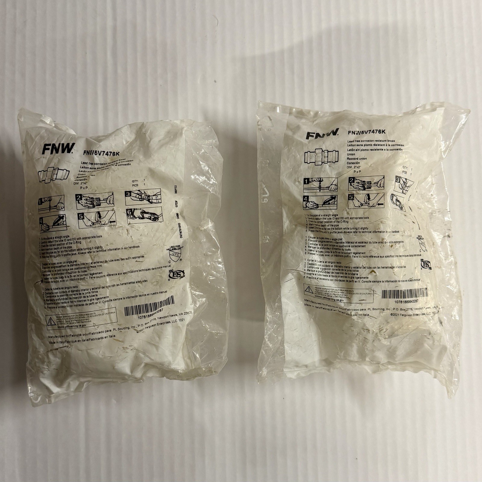 FNW 5V7476K , 2" Copper Pro Press Brass Union - Lot Of 2