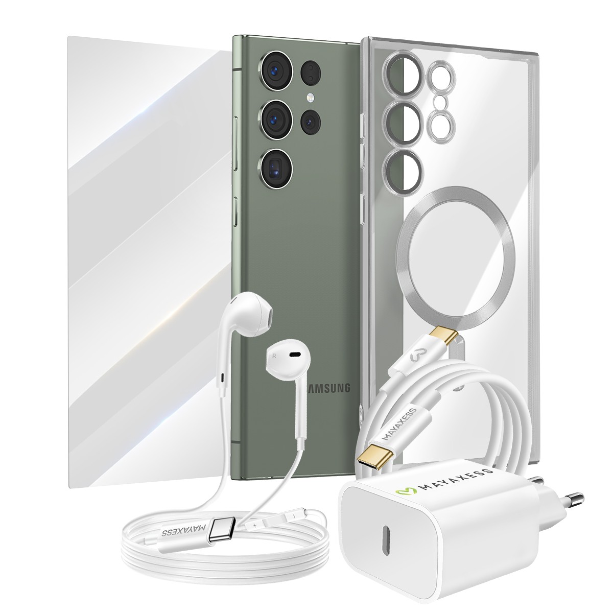 Pack Galaxy S23 Ultra coque antichoc et film écran anti-rayure avec chargeur rapide