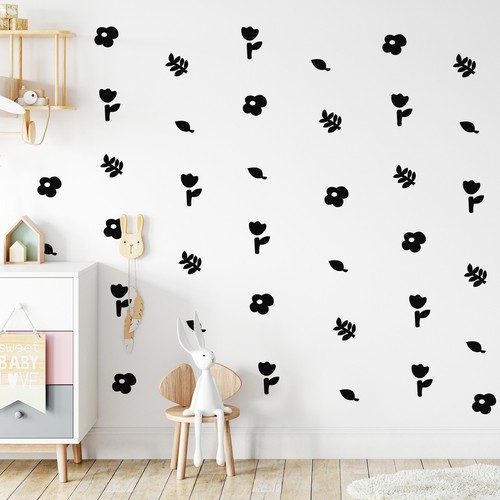 Set of 48 Flower Pattern - Black 2" x 1" Wall Art Decal Vinyl Sticker - Picture 4 of 5