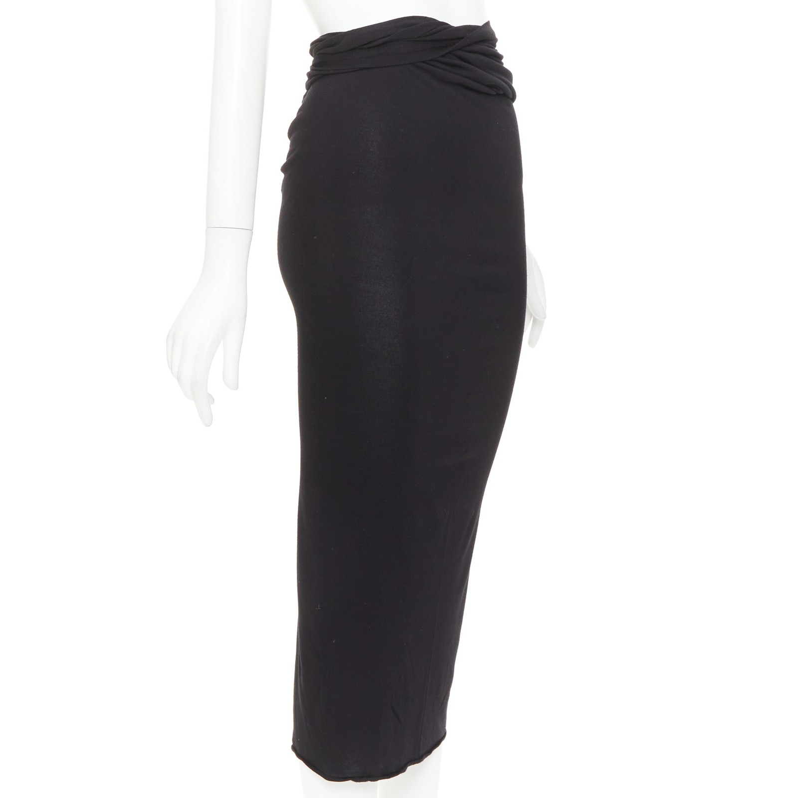 GIVENCHY black twist draped waist jersey high pencil midi skirt XS thumbnail 3