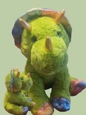 Jumbo Green Triceratops Dinosaur Plush Toy 20x12" Dan Dee Polyester