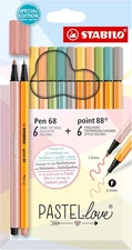 Pen Set Pastelove Set - Pack of 12 - Point 88 & Pen 68 - Fineliners & Fiber-Tip 