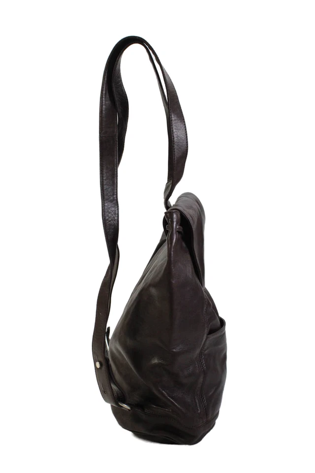 Calvin Klein Womens Leather Drawstring Zippered Backpack Brown - Image 2 of 4