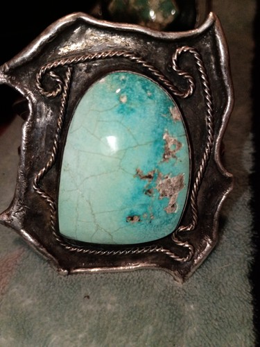 Vintage Native American Navajo Turquoise GEM Sterling silver Bracelet 36+g