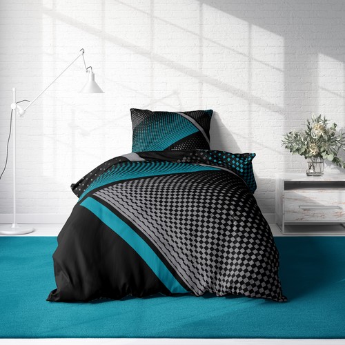 4 teilig Bettwäsche 135x200 cm geometrisch petrol grau schwarz modern Mikrofaser - Bild 2 von 6