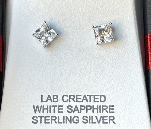 Princess Cut 2,5 CT Labor erstellt/weiße Saphir Ohrringe/Sterlingsilber Neu im Karton 50 $ - Bild 2 von 8