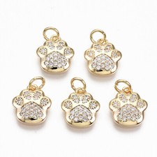 5Pcs Nickel Free Brass Micro Pave Cubic Zirconia Dog Paw Charms with Jump Ring
