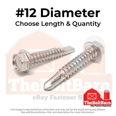 #12 Stainless Unslotted Hex Washer Self Drilling Screws (Choose Length & Qty)