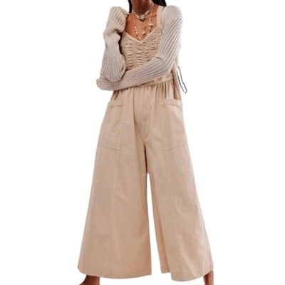 Free People Forever And Always Ruched One-Piece Wide Leg Jumpsuit Sand XL NWT