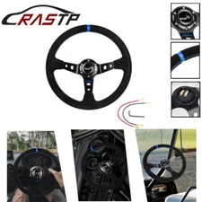 14" Universal Suede Leather Stitch Deep Dish Sport Racing Car Steering Wheel BL
