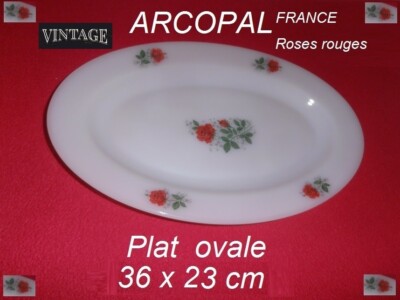 ARCOPAL FRANCE - Vintage - TELLER OVAL - rote Rosenblumen