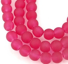50 Czech Frosted Sea Glass Round / Rocaille Beads Matte Crimson / Raspberry 6mm