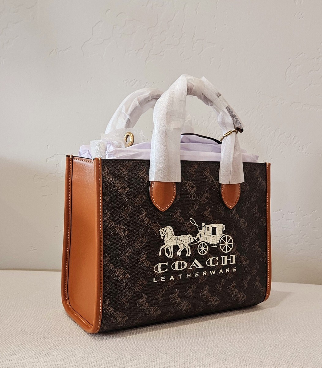 Coach Ace Tote Bag 26 With Horse And Carriage Print-Brass