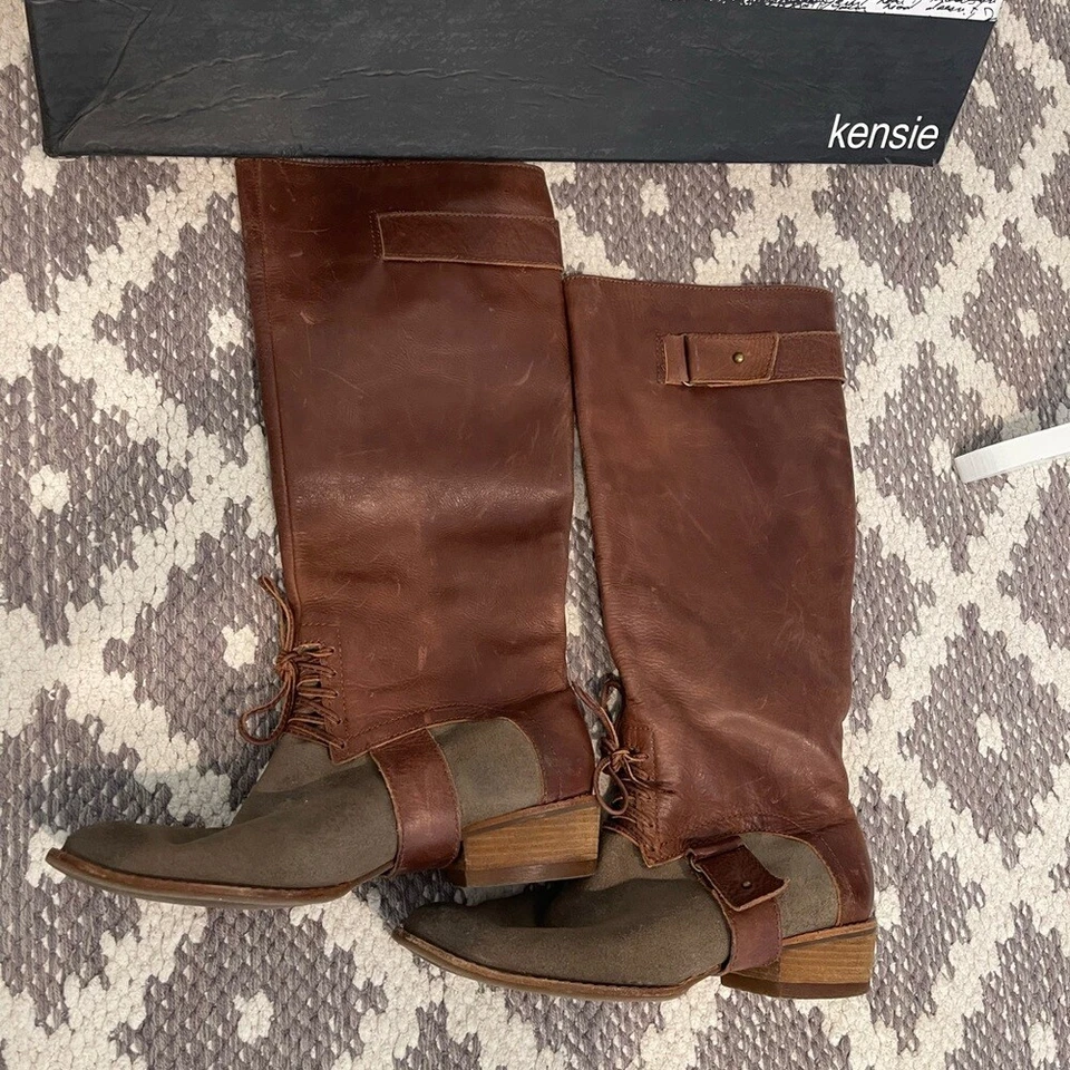 Kensie Leather Prairie Knee High Stirrip Boots with Suede Front Feature. - Image 4 of 4