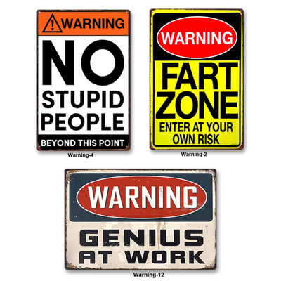 Cartello Metallico Warning - "No Stupid People Beyond This Point", 20x30cm, Decorazione Vintage - Foto 5