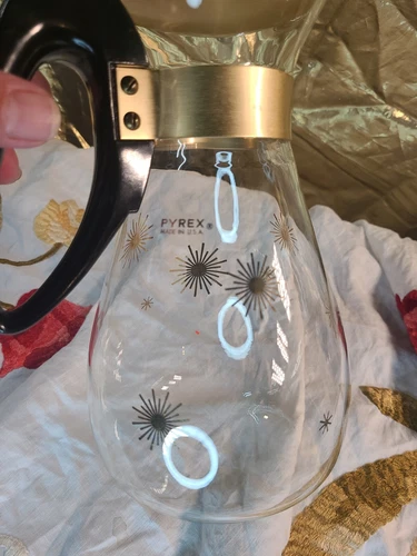 NICE Vintage 50s MCM Pyrex Atomic Gold Starburst Coffee Pot Carafe Pour Pitcher