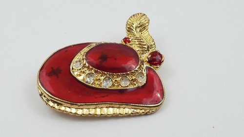 Red Hat Society Pin Brooch Rhinestones Enamel Fancy Fashion Vintage Unbranded - Picture 10 of 12