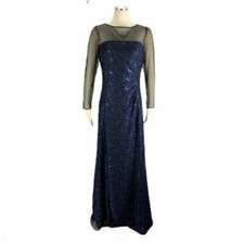 Tahari 12 Formal Navy Blue Dress Medium Rhinestones Mother of Bride Cocktail
