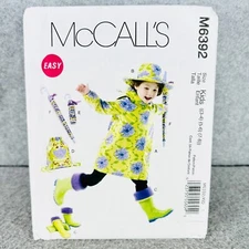 McCalls 6392 Raincoat  Hat Bootliners Backpack Umbrella Case Kids Sz 3 8 Pattern
