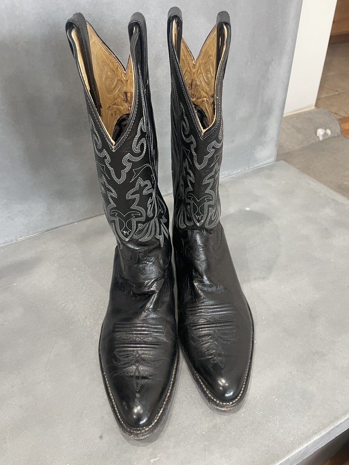 Vintage Justin Kangaroo Skin Black Western Cowboy Boo… Gem