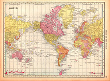 "THE WORLD" CONTINENTS, COUNTRIES Authentic antique map 1912