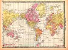"THE WORLD" CONTINENTS, COUNTRIES Authentic antique map 1912