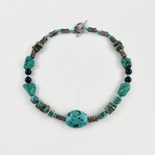 Turquoise Bead Beaded Choker Silver Accents 241106 