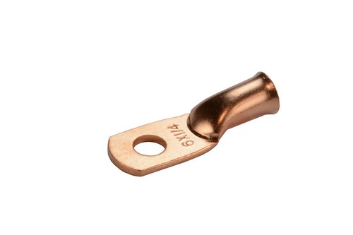 100 Lot 6 AWG 1/4" Hole Ring Terminal Lug Bare Copper Uninsulated Gauge - Picture 2 of 7