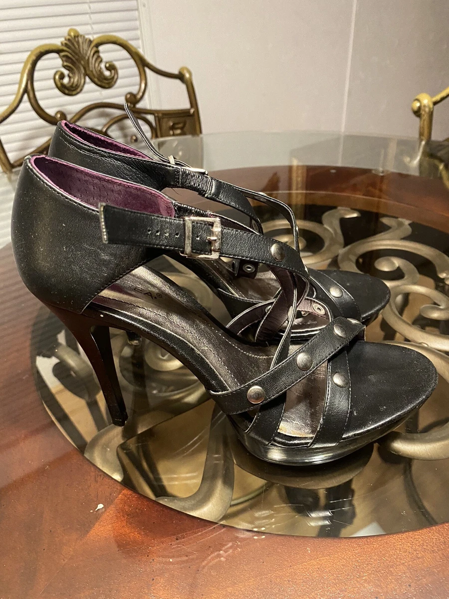 Women s Andrea High Heels Mid Pumps Black Purple With Box Size 8