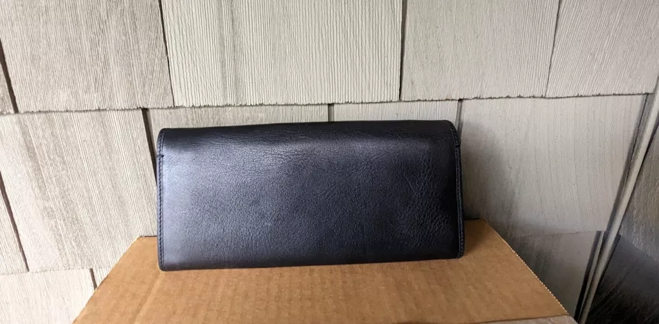 Cartera Mulberry Cuero Negro Clásica ID Pasaporte Cerradura Giratoria Latón Herrajes Foto 3 de 4