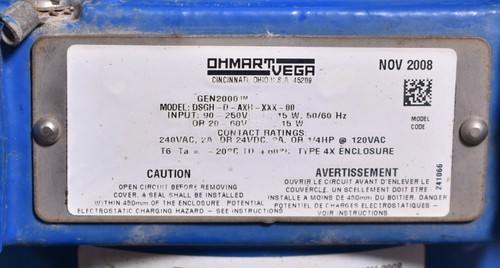 Ohmart Vega Gen2000 DSGH-D-AXH-XXX-00 Radiation Based Density ...