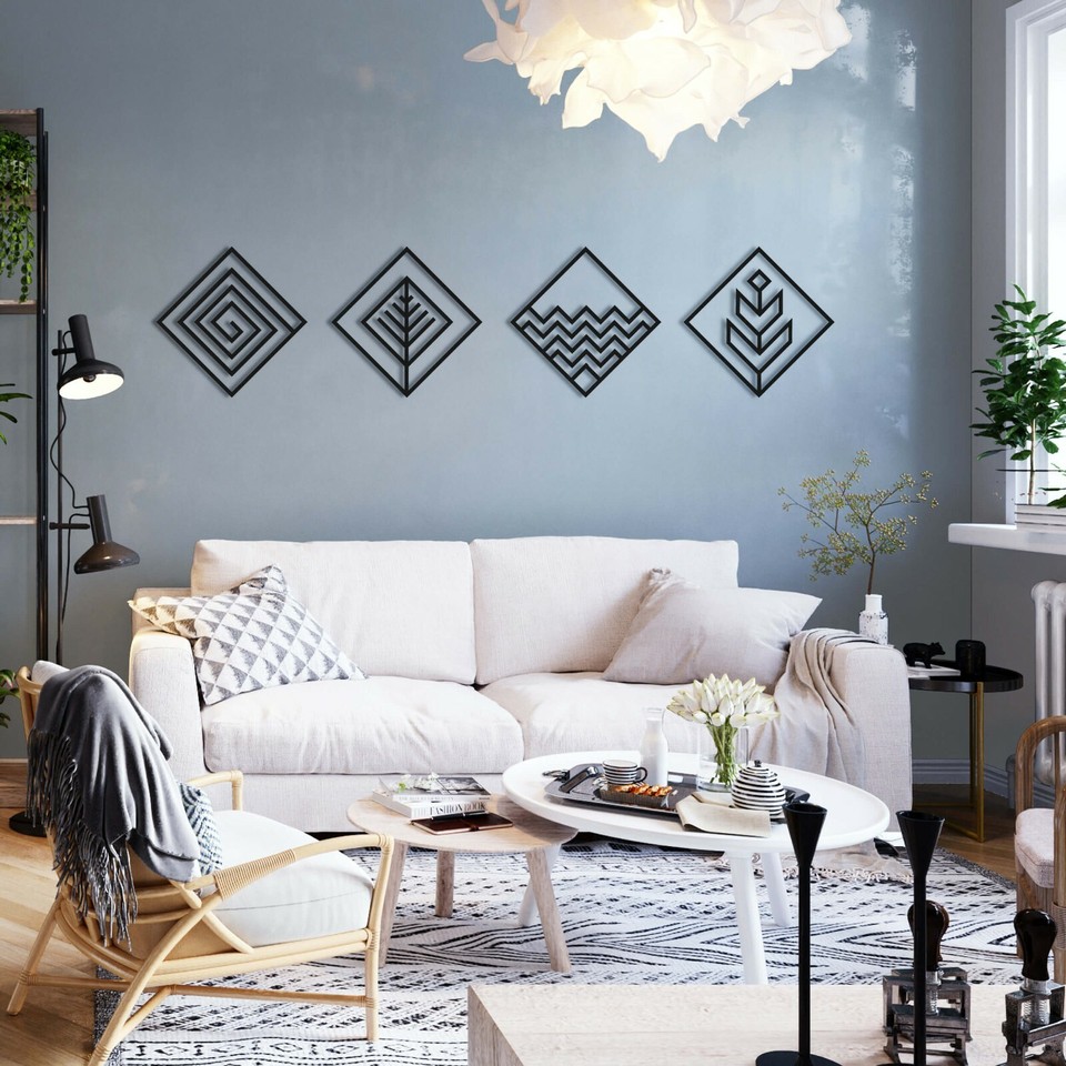 Hencely Four Elements Metal Wall Art Set of 4 Stylish Black Metal Wall