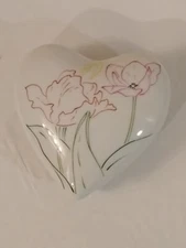 Crowning Touch Collection heart shaped trinket box porcelain flowers Vtg  Japan