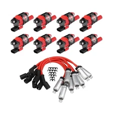 Set of 8 Round Ignition Coil UF414 + 748UU Spark Plug Wire Set, Compatible wi...