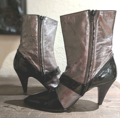 MOMA Italy Monk Strap Black & Silver Leather Woman's Ankle Boots EU 40 US 9 - Picture 1 of 11