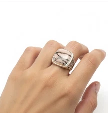 Sarda Dendritic Pink Jasper 925 Sterling Silver Ring Size 8