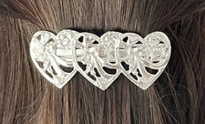Vintage Silver Tone Heart Western Hair Clip Barrette