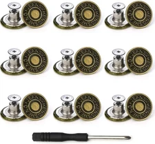 Arokimi Jeans Buttons Replacement, Instant No Sew for 17MM, Metallic