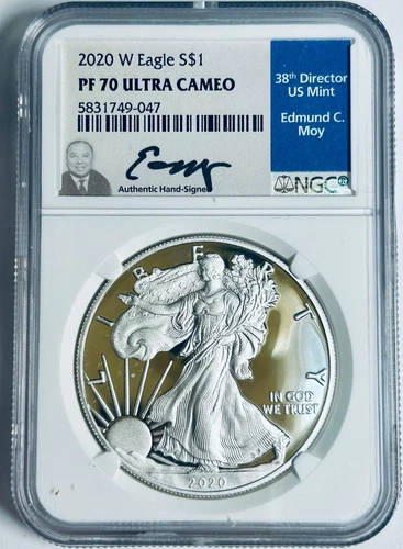 2020 W Silver Ultra Cameo Eagle .999 $1 Dollar PF-70 NGC 1 Troy Oz T-1 Signed