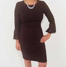 Tommy Hilfiger Womens Size 12 Bell Lace Sleeves Midi Dress Maroon Back Zip. Gorg