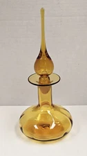 Vintage MCM Rainbow Art Glass Amber Hancock Glass Decanter 12"